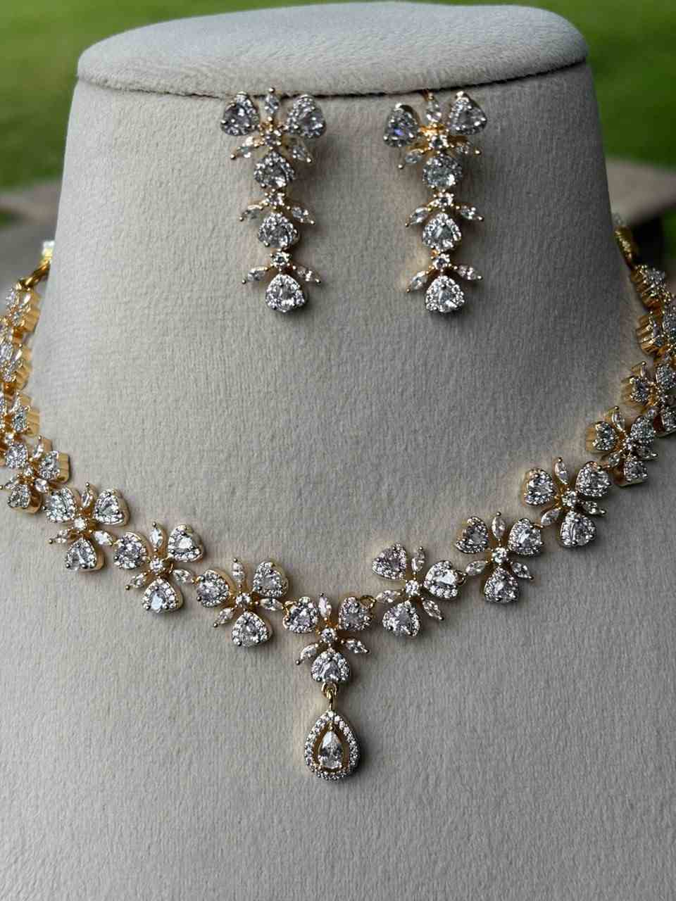 N0340 GJ Polish Diamond Replica AD Stone Premium Necklace