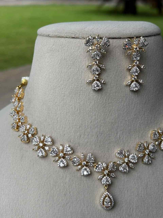 N0340 GJ Polish Diamond Replica AD Stone Premium Necklace