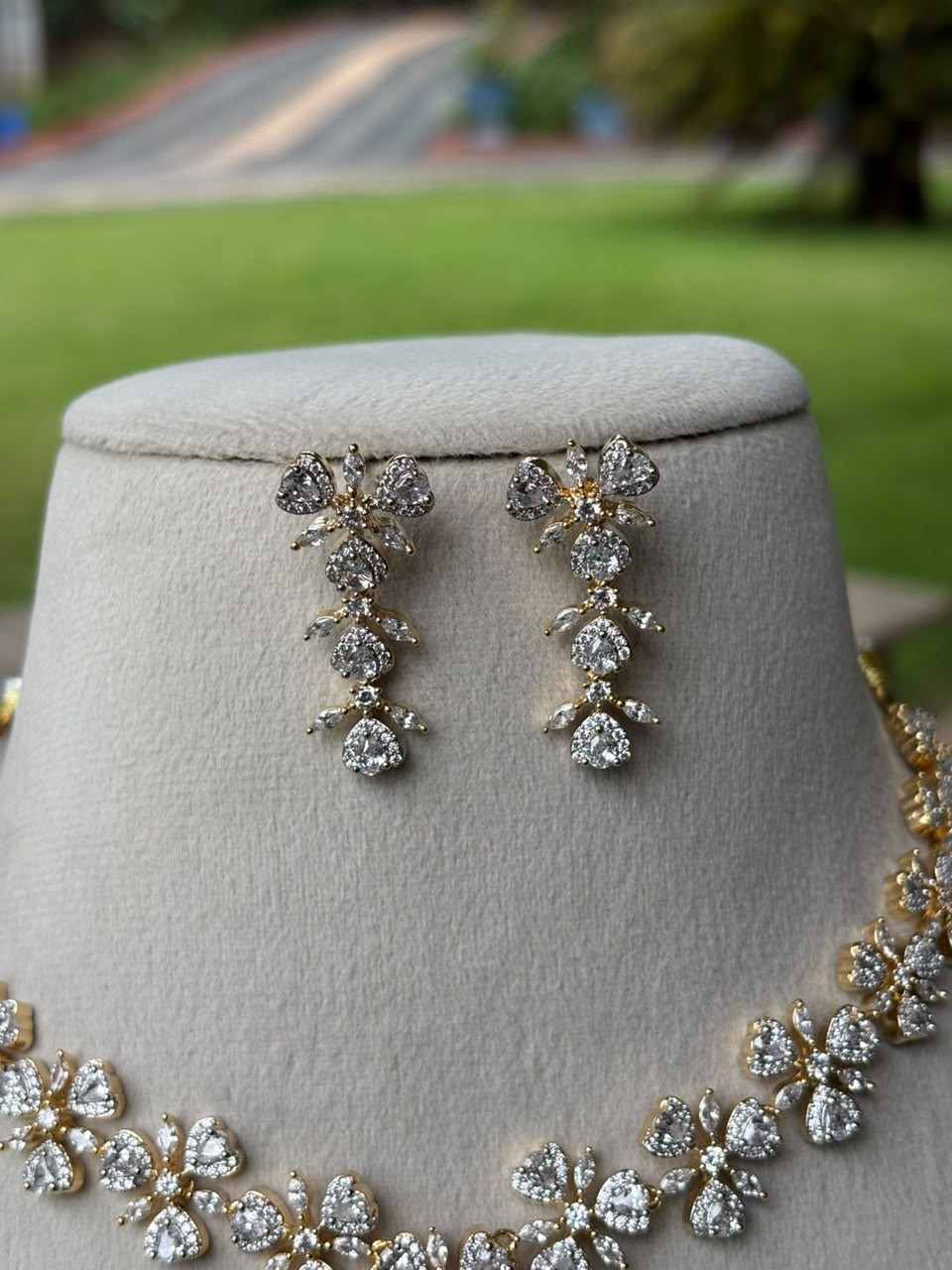 N0340 GJ Polish Diamond Replica AD Stone Premium Necklace