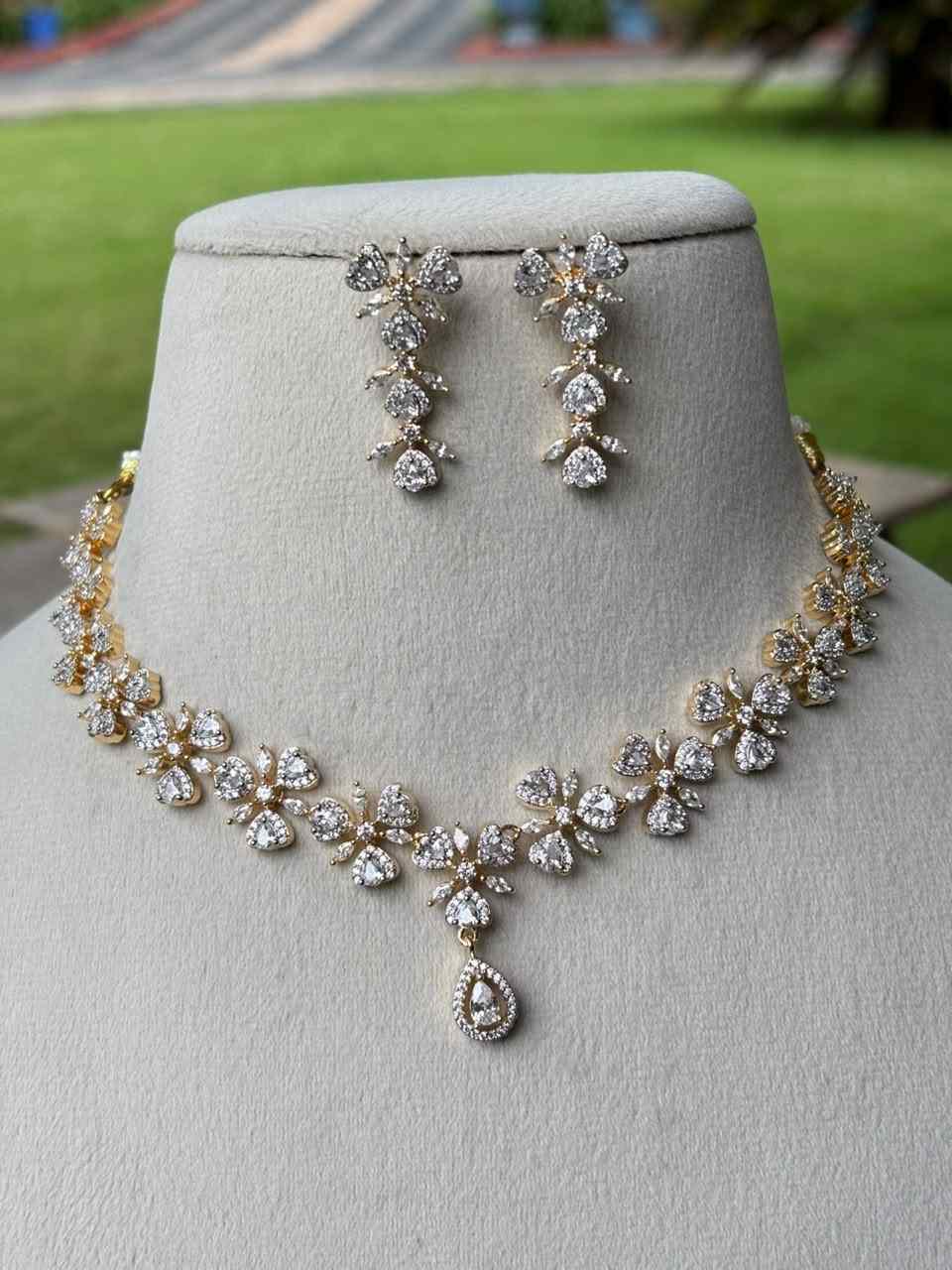 N0340 GJ Polish Diamond Replica AD Stone Premium Necklace