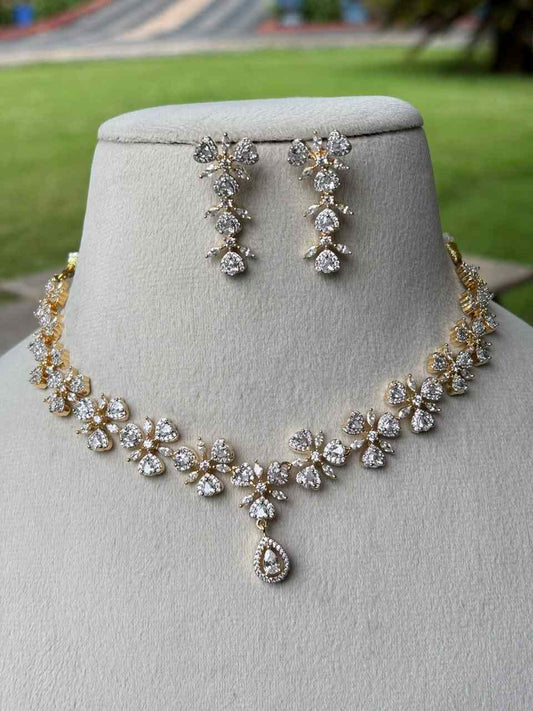 N0340 GJ Polish Diamond Replica AD Stone Premium Necklace