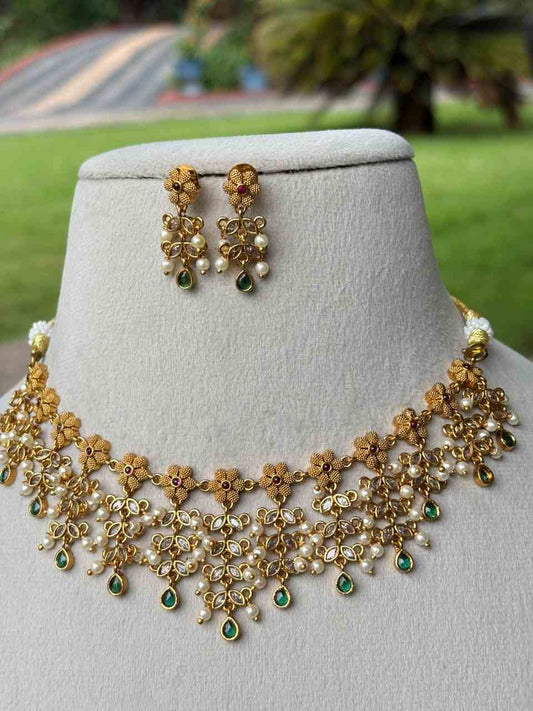 N0348 Floral Stone Necklace