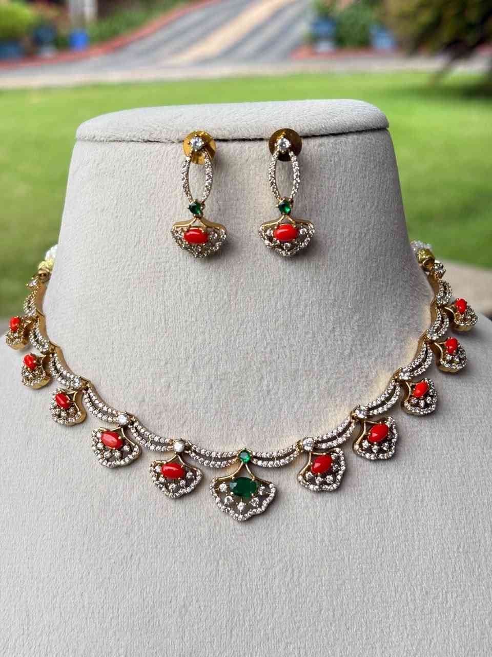 N0346 Coral AD Stone Necklace