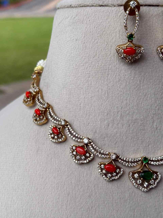 N0346 Coral AD Stone Necklace