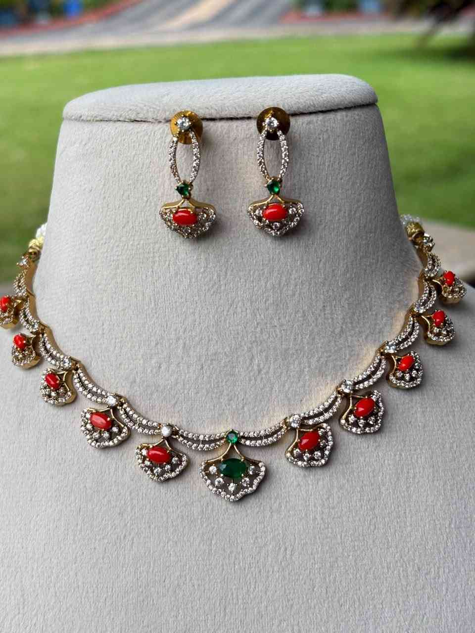 N0346 Coral AD Stone Necklace