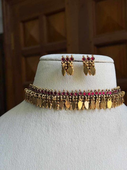 N0317 Ellakathali Antique chocker red stone