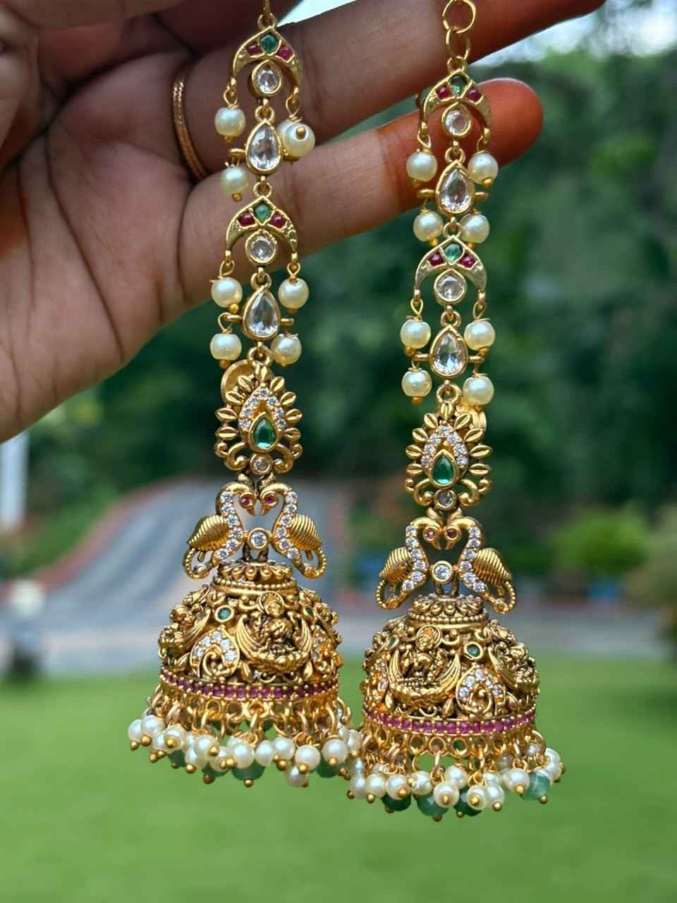 J0235 Bridal Jhumka with attached mattal
