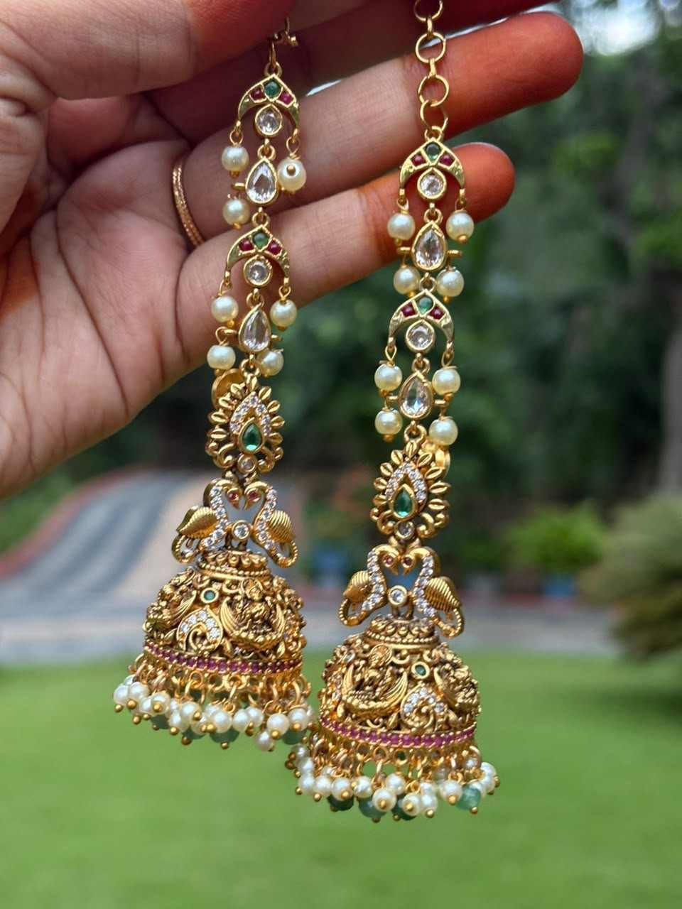 J0235 Bridal Jhumka with attached mattal