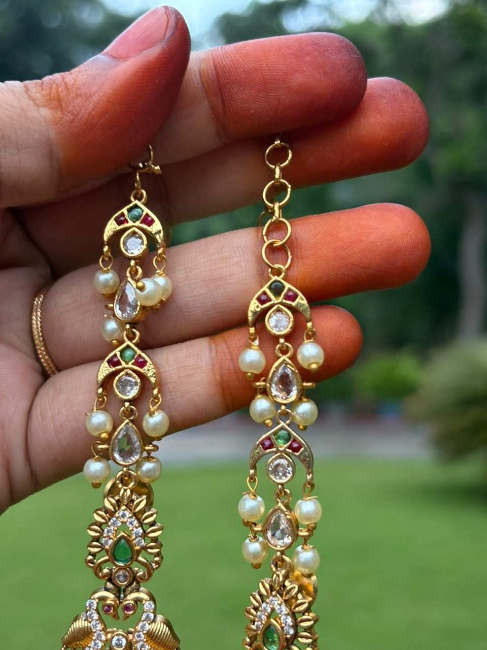 J0235 Bridal Jhumka with attached mattal