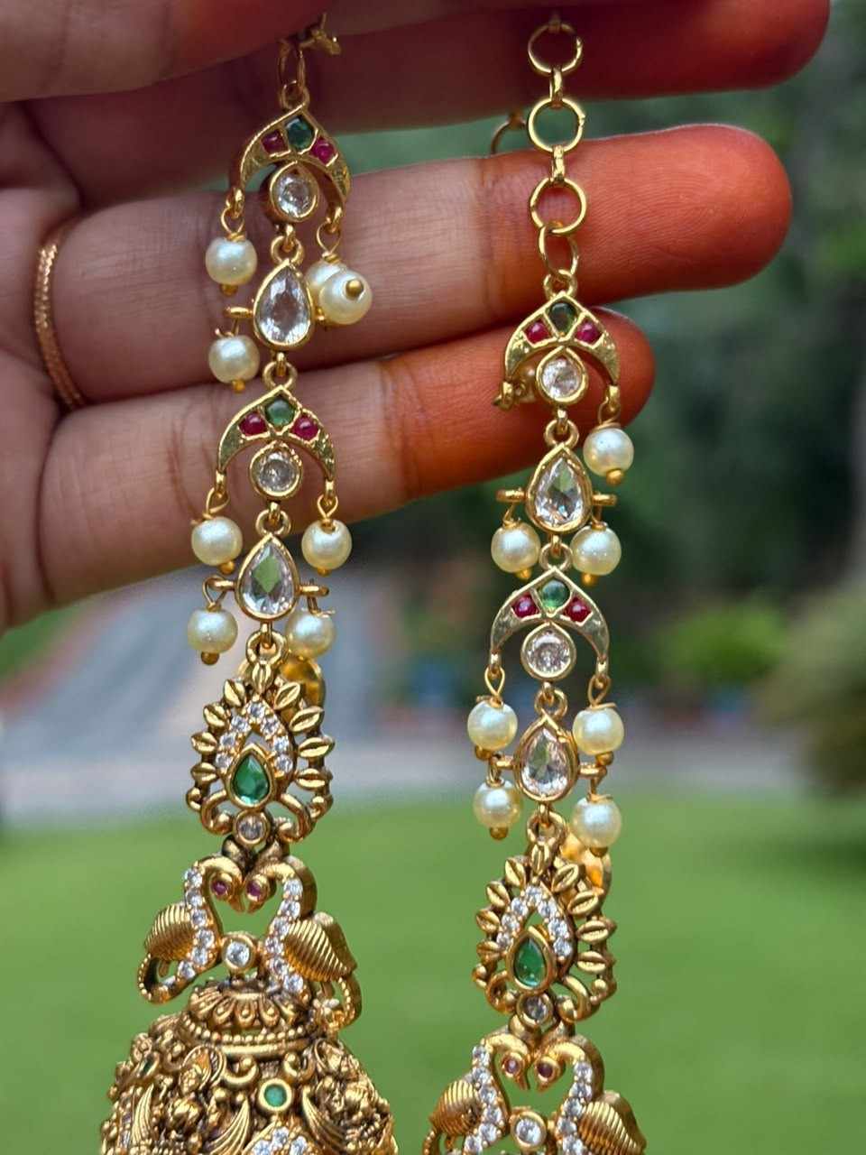 J0235 Bridal Jhumka with attached mattal
