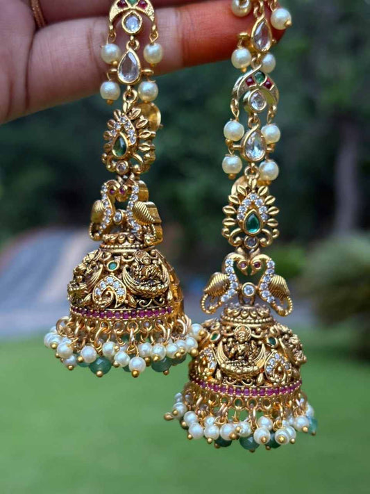 J0235 Bridal Jhumka with attached mattal