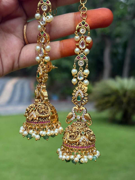 J0235 Bridal Jhumka with attached mattal