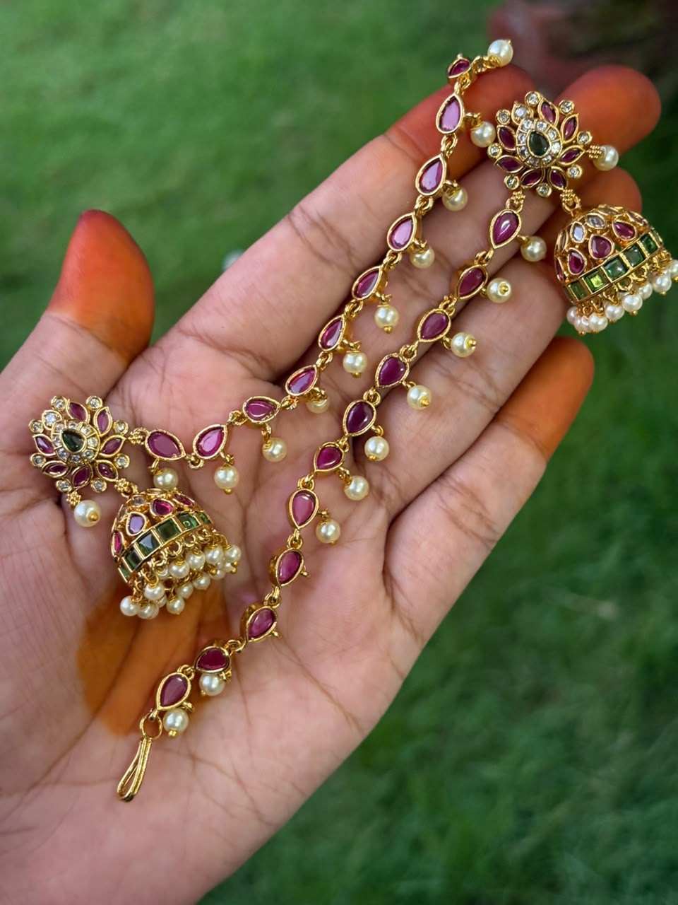 J0239 Lotus Jhumka with attached Mattal