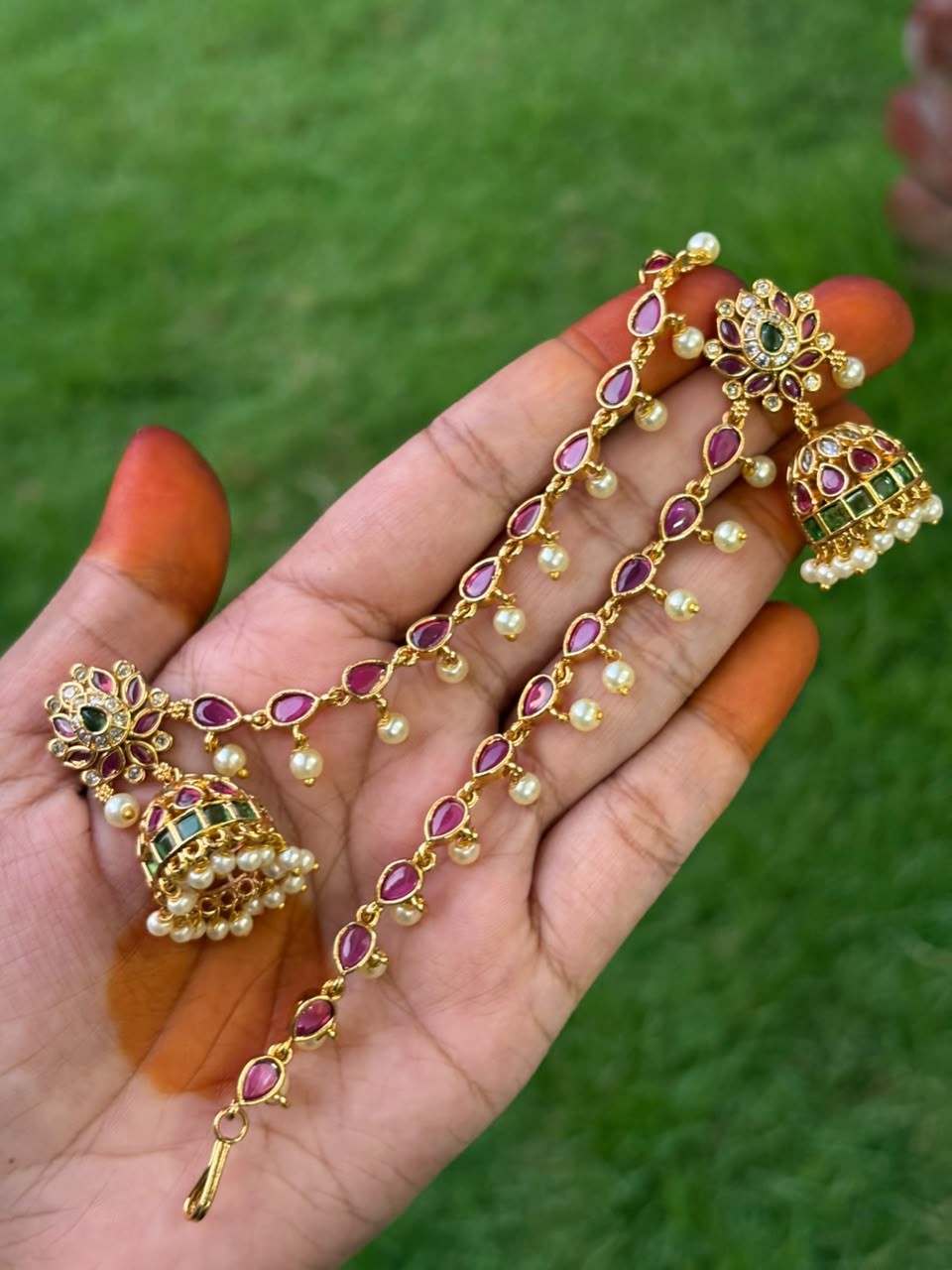 J0239 Lotus Jhumka with attached Mattal