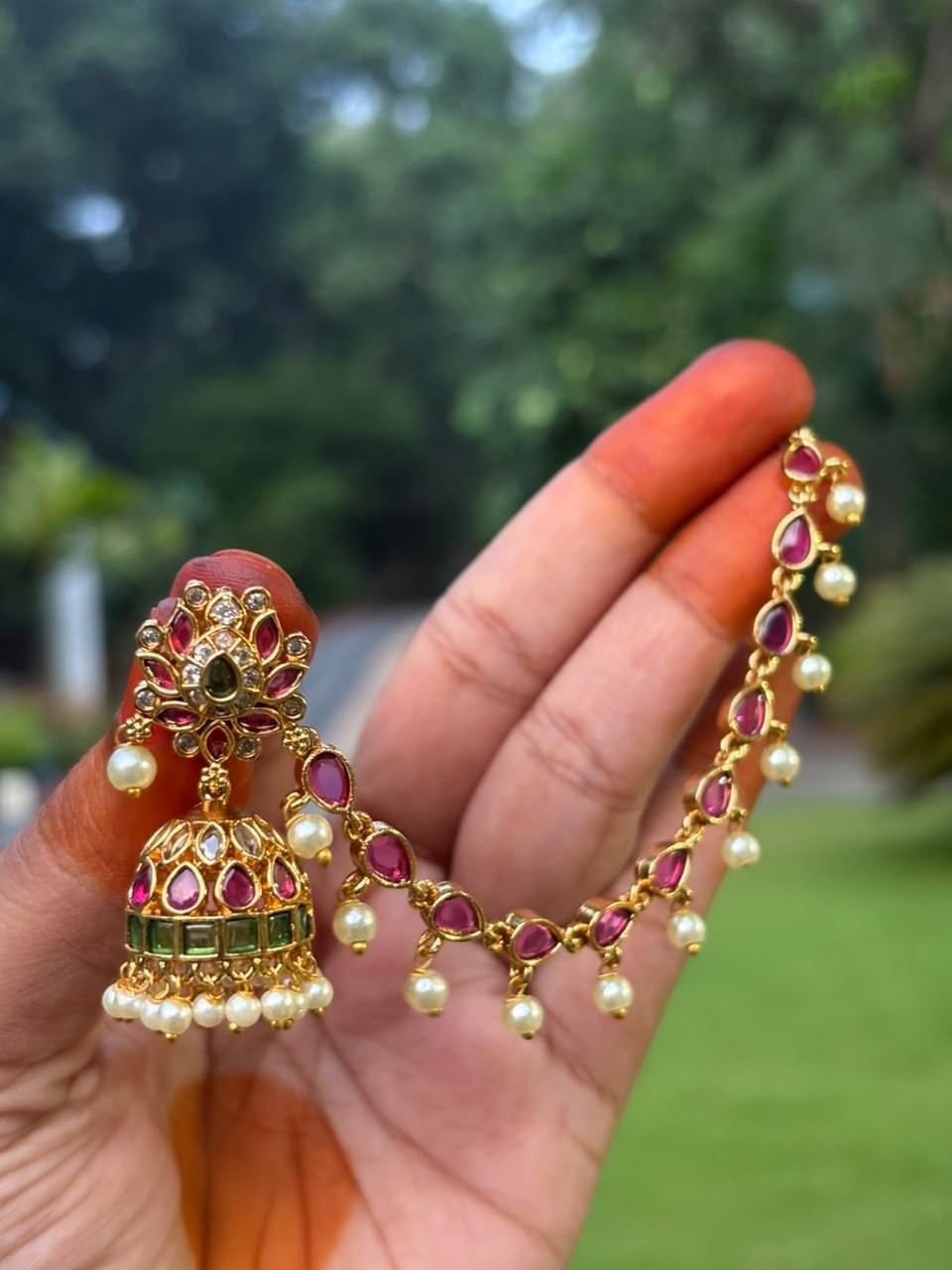 J0239 Lotus Jhumka with attached Mattal