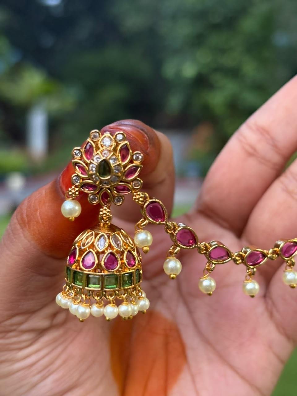 J0239 Lotus Jhumka with attached Mattal