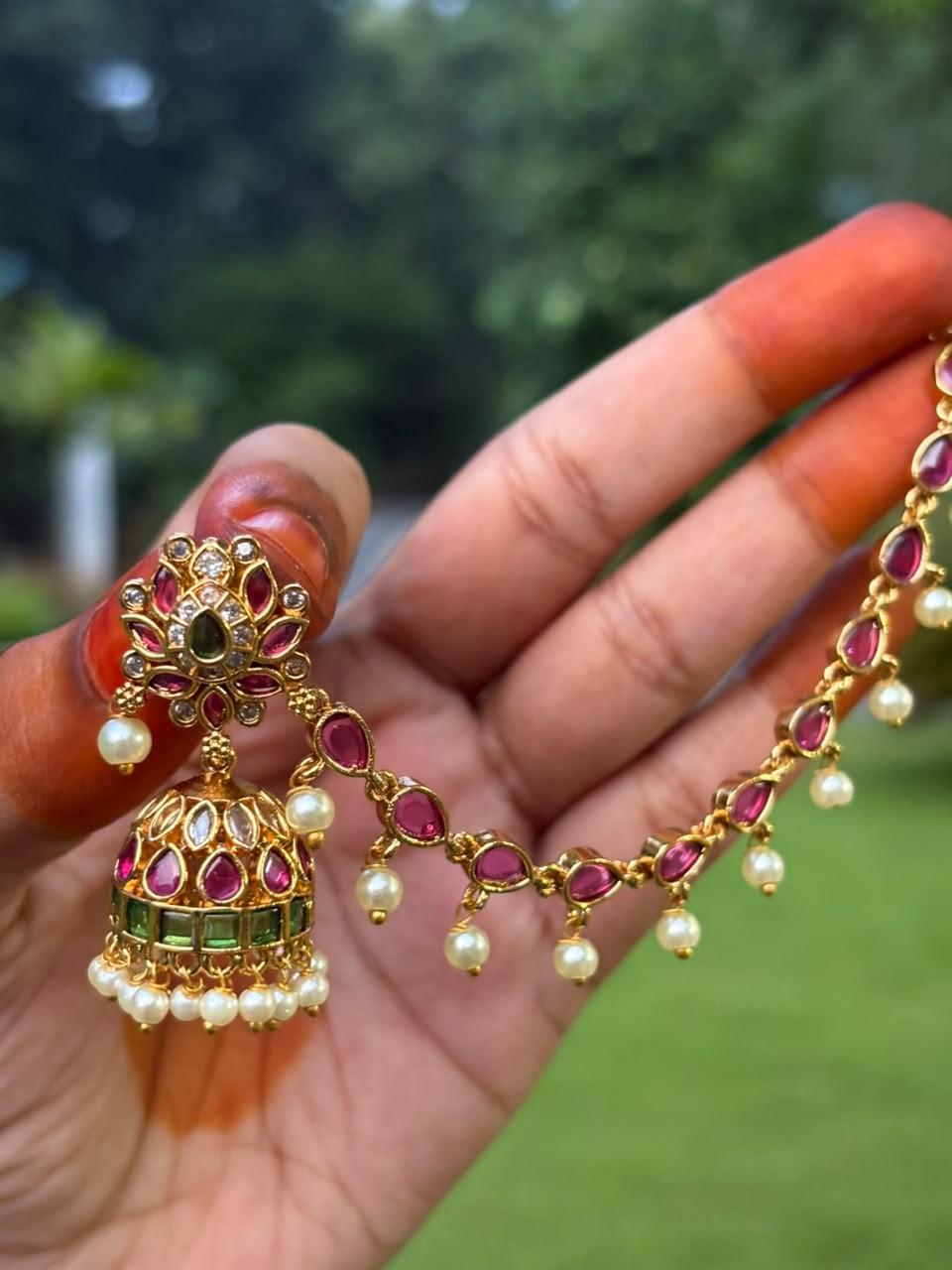 J0239 Lotus Jhumka with attached Mattal