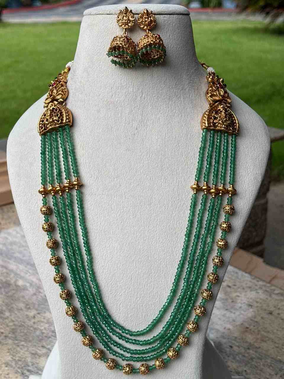 H0109 Green Crystal Bead  5 Layer Long Haram