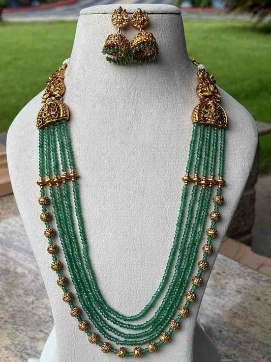H0109 Green Crystal Bead  5 Layer Long Haram