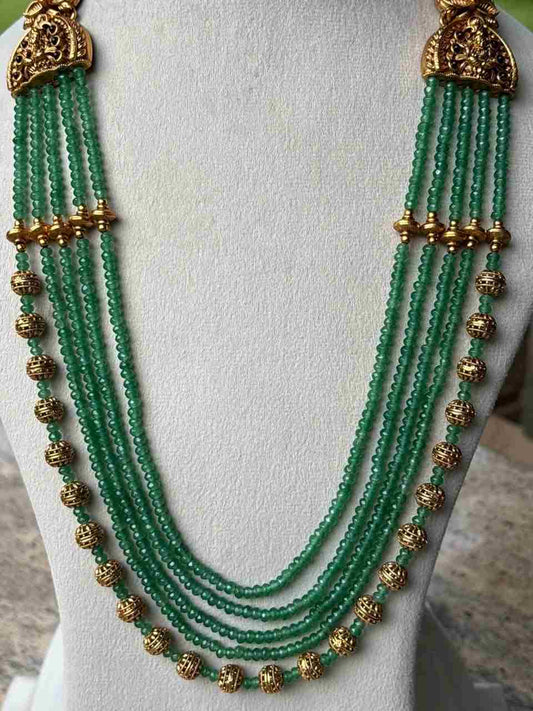 H0109 Green Crystal Bead  5 Layer Long Haram