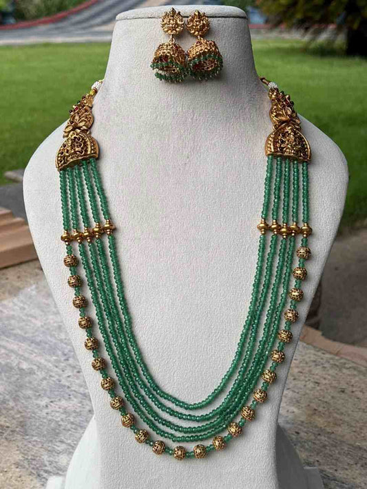 H0109 Green Crystal Bead  5 Layer Long Haram