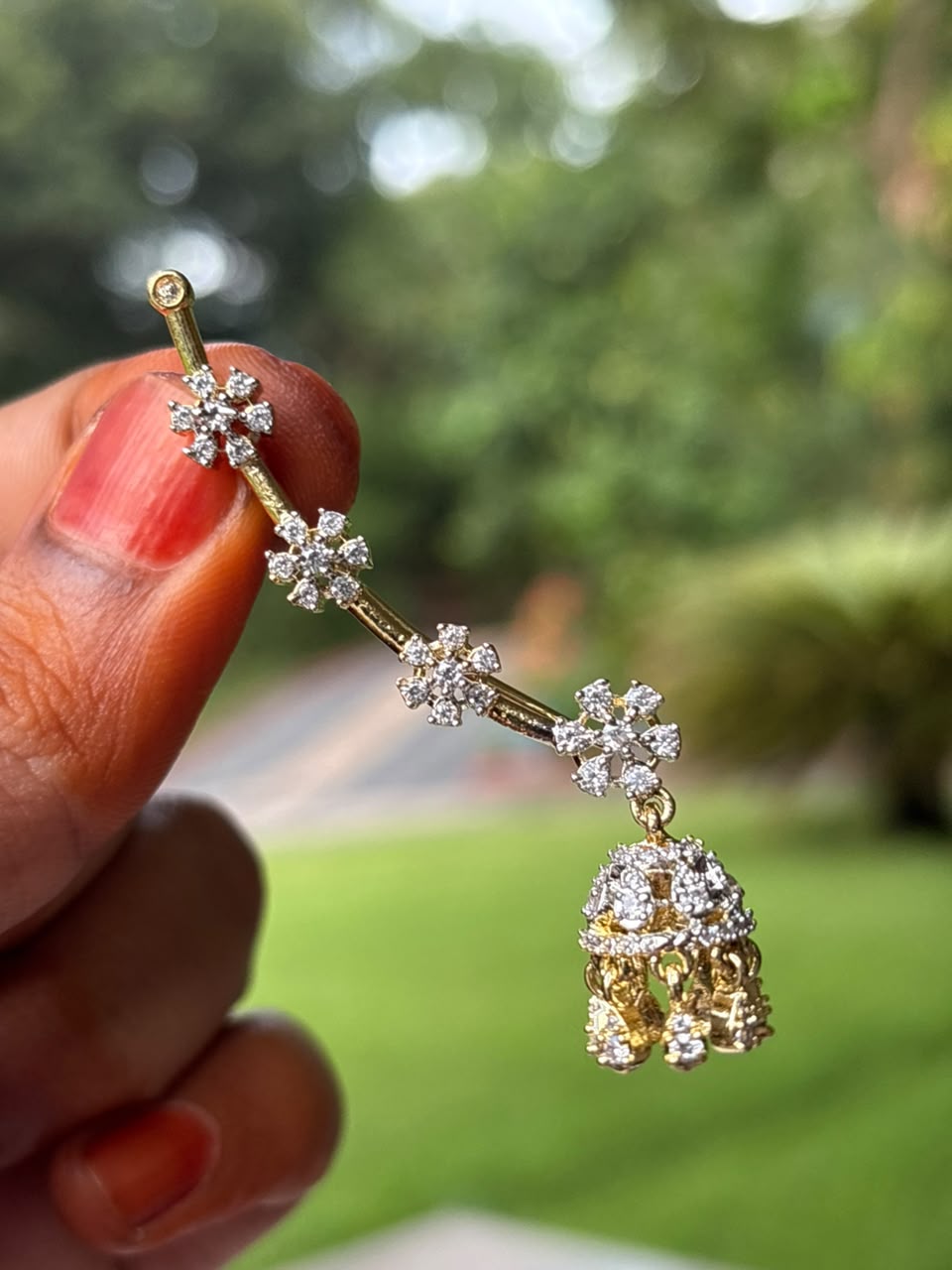 J0243 Earcuff AD Stone Rhodium Finish Jhumka