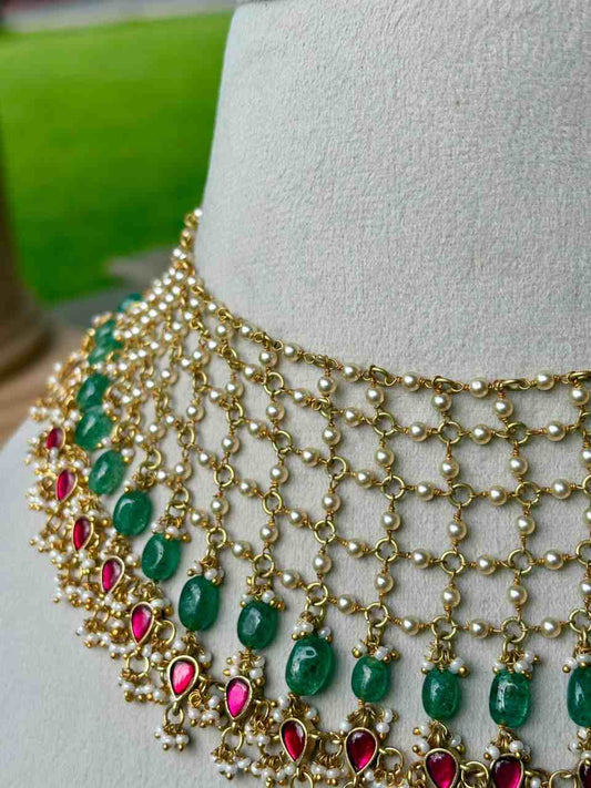 N0354 Net Pattern Jadau Kundan Chocker neckalce