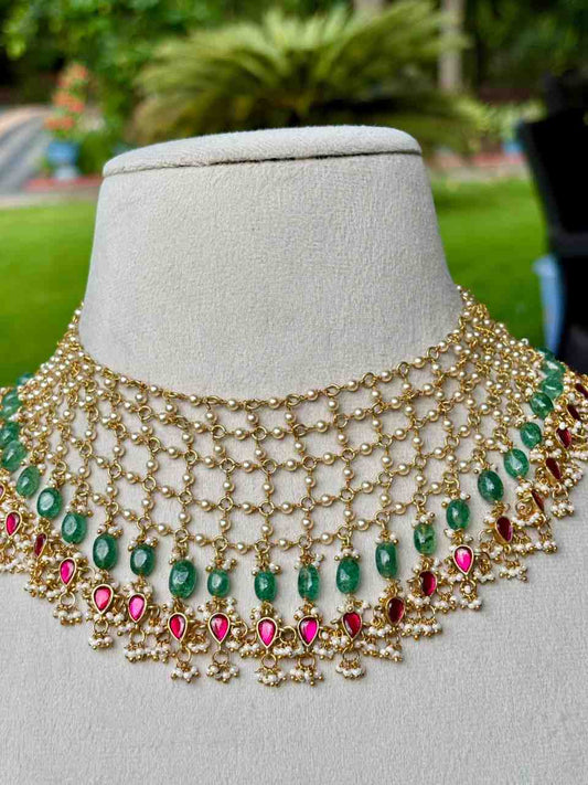 N0354 Net Pattern Jadau Kundan Chocker neckalce