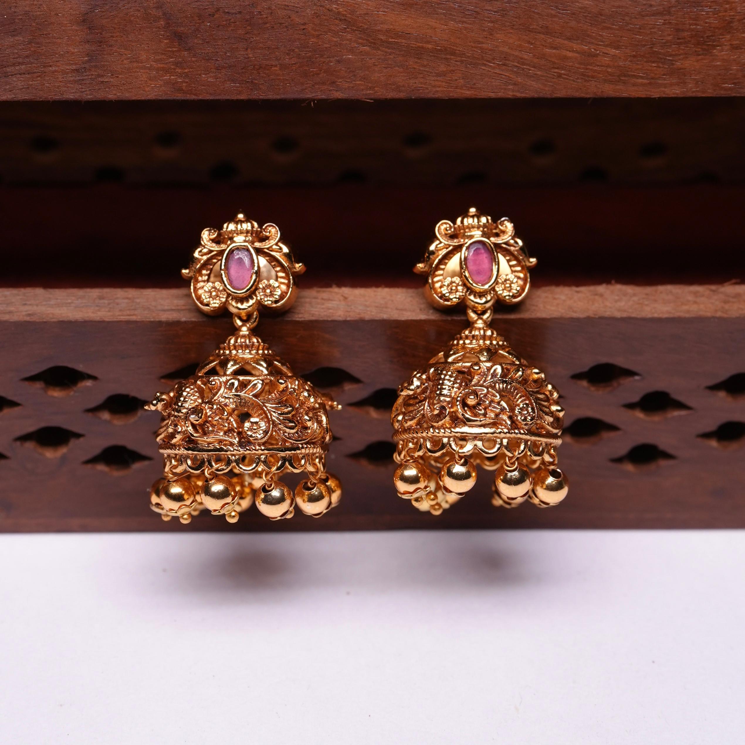 Red stone Peacock Jhumka J0021-CS34