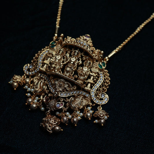 Premium Quality 30 inch Micro Plated Long Dollar Chain With Ramer Lakshmanan brothers Surrounded by Ad Stone Floral design H0019-CR170