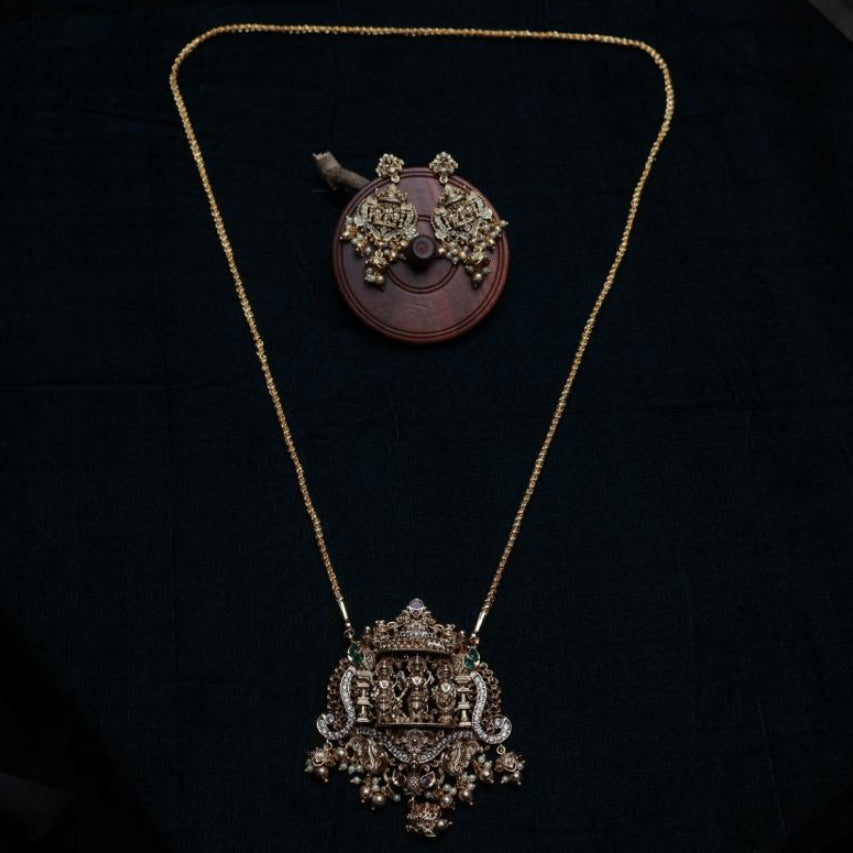 Premium Quality 30 inch Micro Plated Long Dollar Chain With Ramer Lakshmanan brothers Surrounded by Ad Stone Floral design H0019-CR170