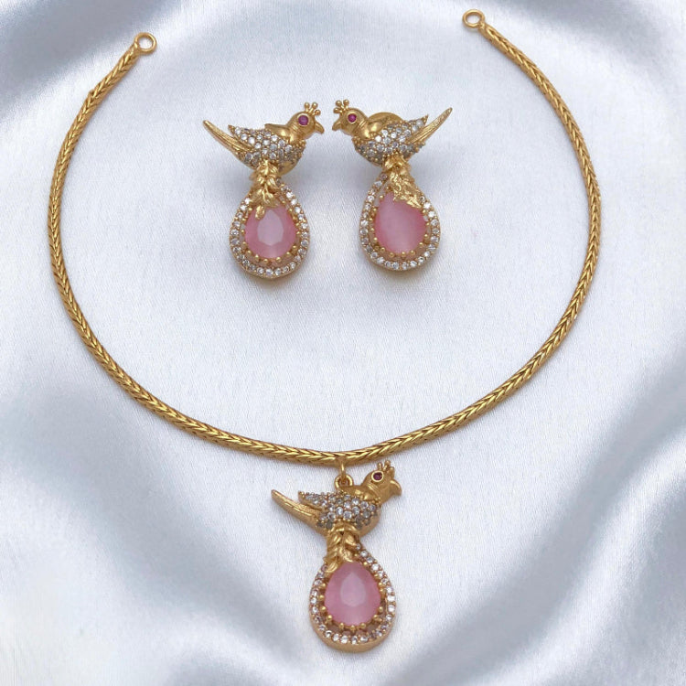 Premium Quality Baby Pink Color Stone Parrot Design Necklace Adult/Kids N0070-CJ29