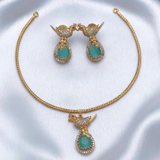 Premium Quality Sea Blue Color Stone Parrot Design Necklace Adult/Kids N0069-CJ29