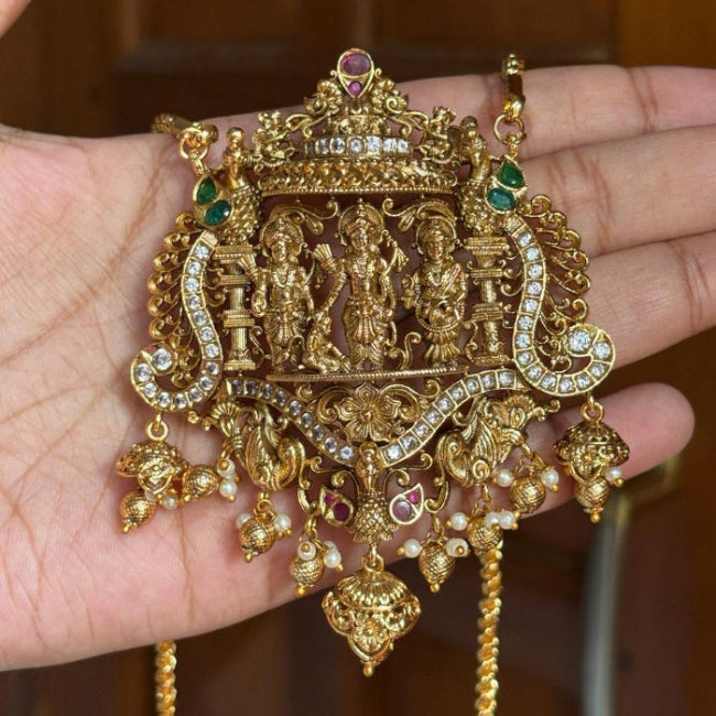 Premium Quality 30 inch Micro Plated Long Dollar Chain With Ramer Lakshmanan brothers Surrounded by Ad Stone Floral design H0019-CR170