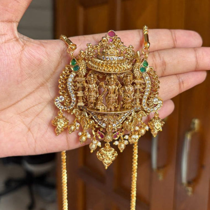 Premium Quality 30 inch Micro Plated Long Dollar Chain With Ramer Lakshmanan brothers Surrounded by Ad Stone Floral design H0019-CR170