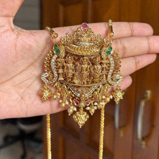 Premium Quality 30 inch Micro Plated Long Dollar Chain With Ramer Lakshmanan brothers Surrounded by Ad Stone Floral design H0019-CR170