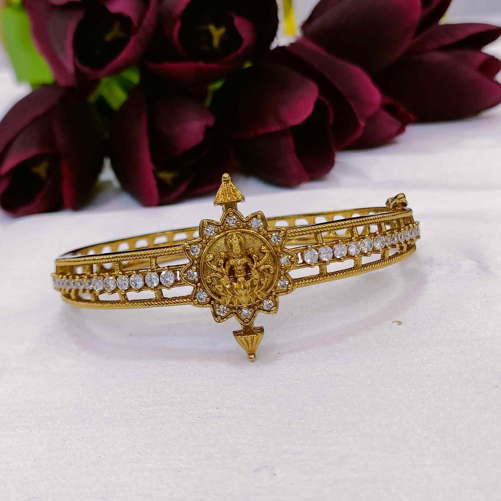 Premium Quality Openable Kada Bangle With Lakshmi Pattern designed with White Ad Stones K0011-CI25