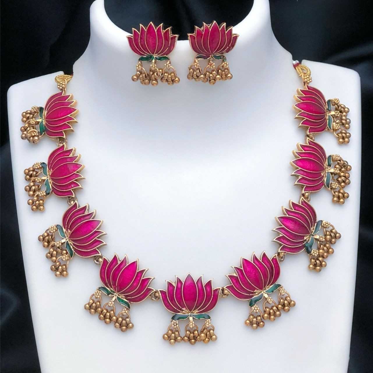 Matte Finish Lotus Enamel Necklace N0087-CJ23