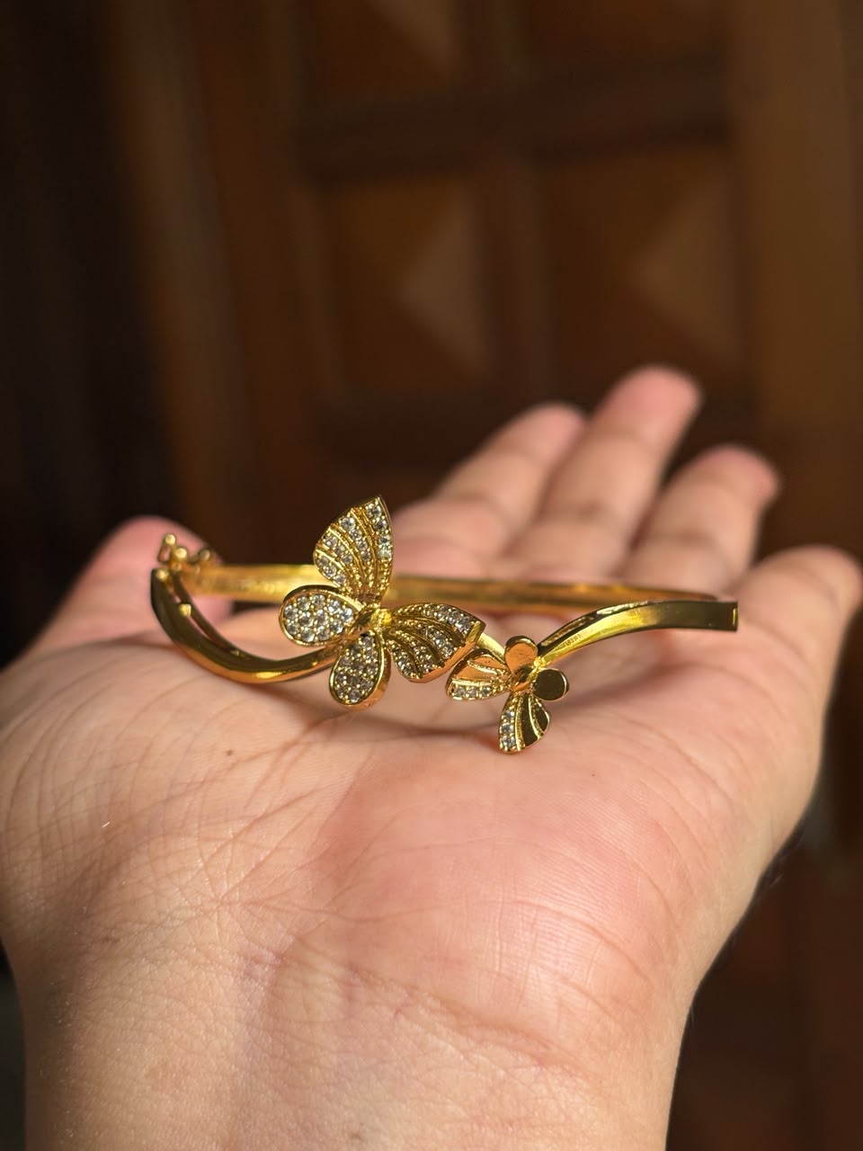 Premium Quality Openable Kada Bangle With Cute Butterfly Pattern designed with White Ad Stones K0010-CO21