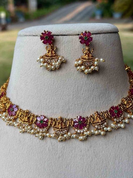 N0031 Ruby Stone Lakshmi Necklace