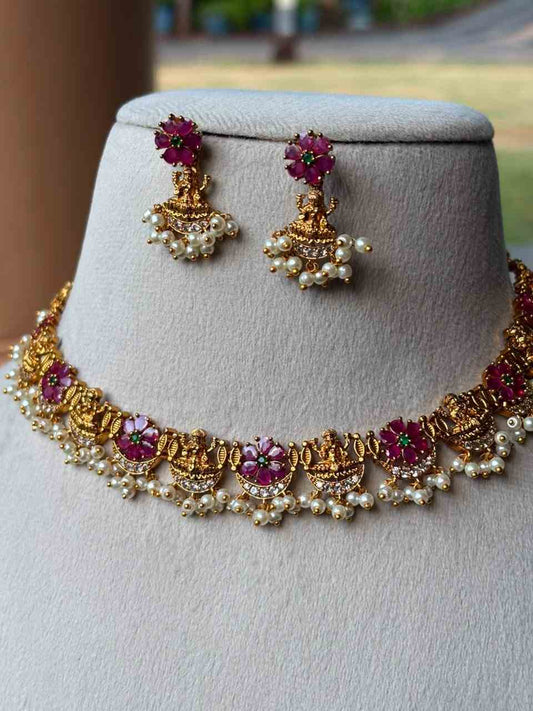 N0031 Ruby Stone Lakshmi Necklace