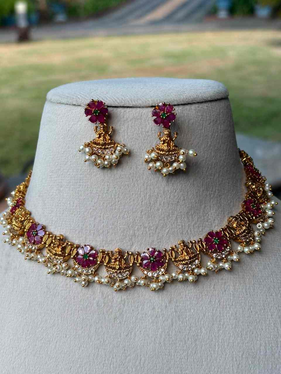 N0031 Ruby Stone Lakshmi Necklace