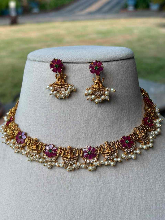 N0031 Ruby Stone Lakshmi Necklace
