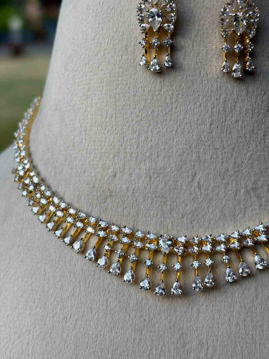 N0028  Rhodium Finish  diamond Replica Necklace