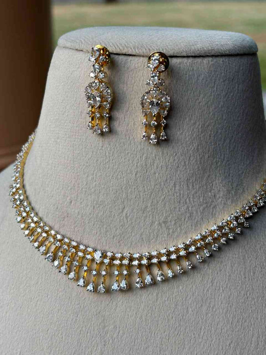 N0028  Rhodium Finish  diamond Replica Necklace