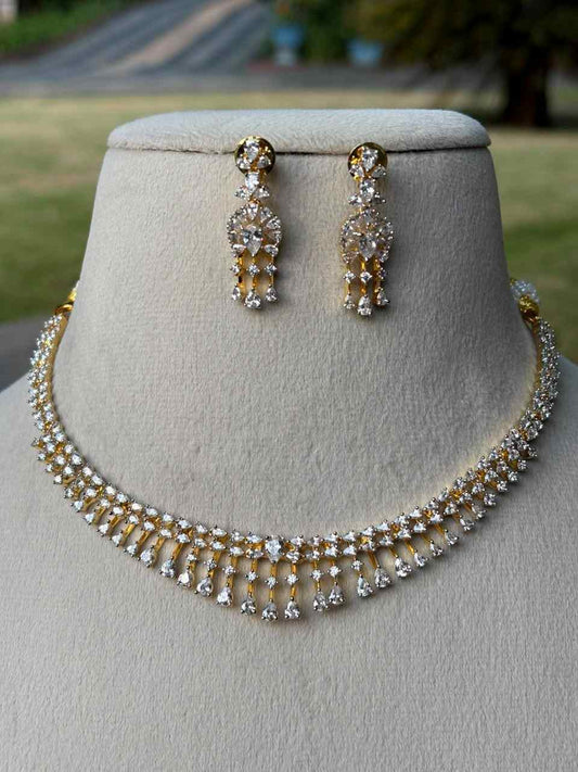N0028  Rhodium Finish  diamond Replica Necklace