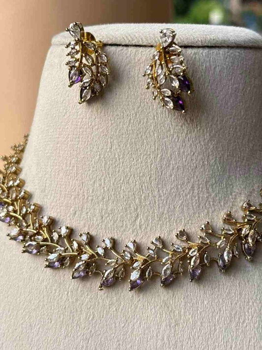 N0026 AD White & Sapphire Stone Necklace
