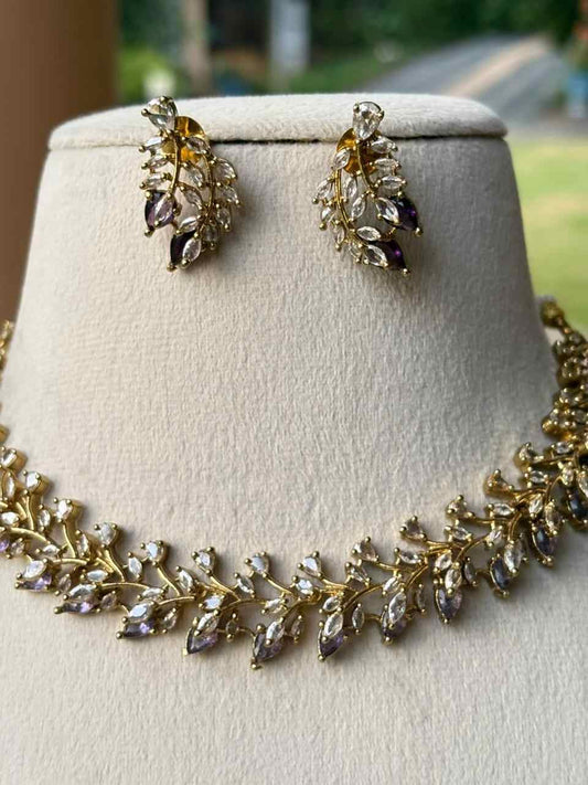 N0026 AD White & Sapphire Stone Necklace