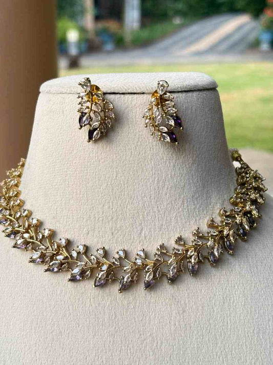 N0026 AD White & Sapphire Stone Necklace