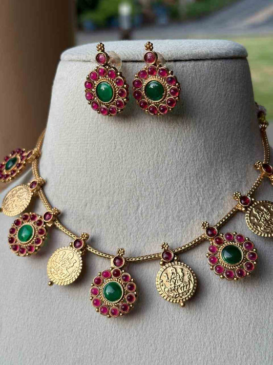N0092 Traditional  Coin and Floral Design Necklace